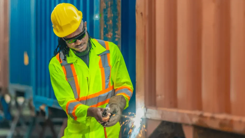 Shipyard worker in safety gear reducing Asbestos Exposure