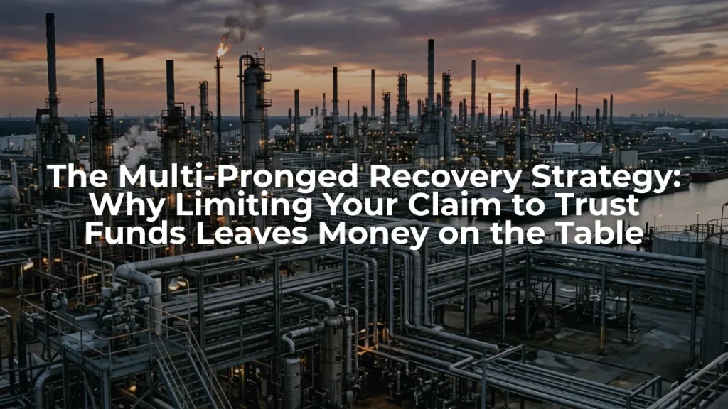 Sprawling industrial complex representing a Texas oil refinery along the Gulf Coast, a historical site for occupational asbestos exposure.