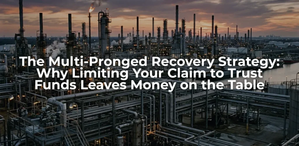 Sprawling industrial complex representing a Texas oil refinery along the Gulf Coast, a historical site for occupational asbestos exposure.